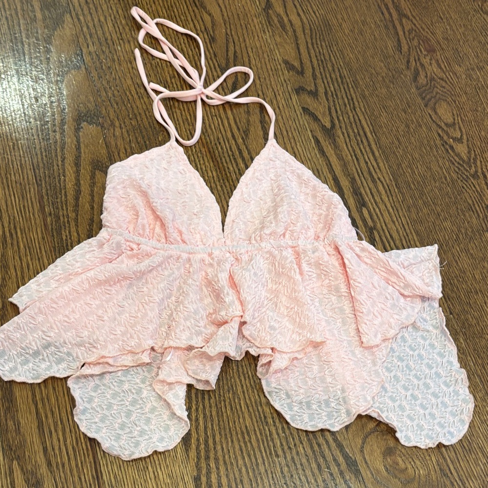 Pink Lace Halter Tank Top